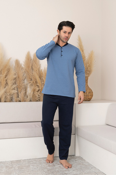 embody Men's cotton cotton wadded long pyjamas, large sizes blue P605-789