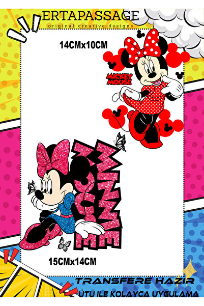 ErTaPassage Minnie Mouse Ütüyle DTF Transfer Deseni Kumaş, Tişört, Çanta İçin...