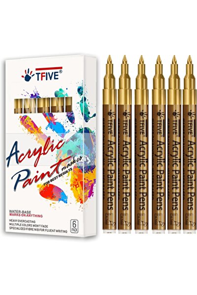 Generic TFIVE Gold Acrylic Paint Pens - Pack of 6, 0.7mm Fine Tip