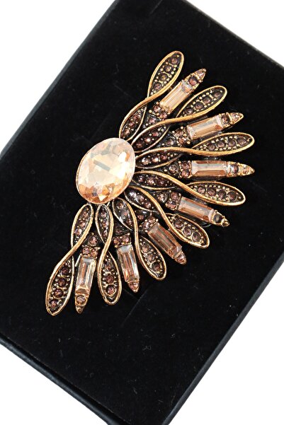 KEEBA Süpernova ışıltısı Dumanlı kuvars taşlı broş, lüks elmas kesim bronz renkli kadın yaka iğnesi.