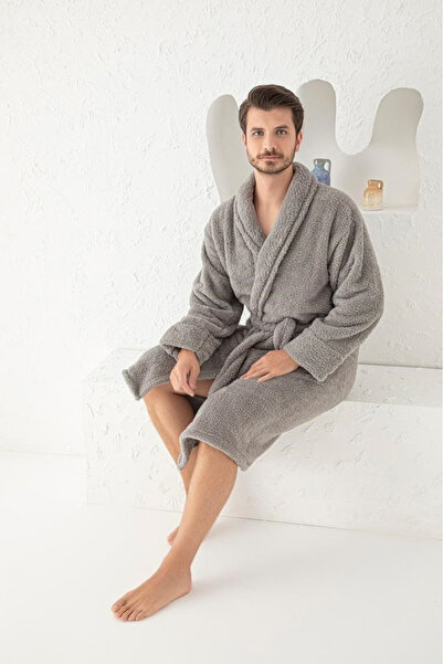 embody Men's cocolino dressing gown, soft and fluffy material, with pockets, grey