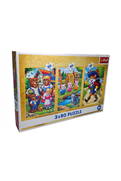 OEM Puzzle Puss in Boots the 3 Little Pigs, 240 pieces, 3 in 1, 18x27.5 cm packaging, educational game