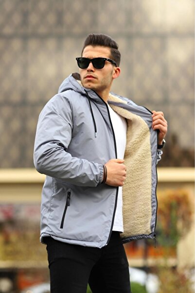 The Naz Line Men's Fur-Lined Waterproof Raincoat with Hooded Pockets