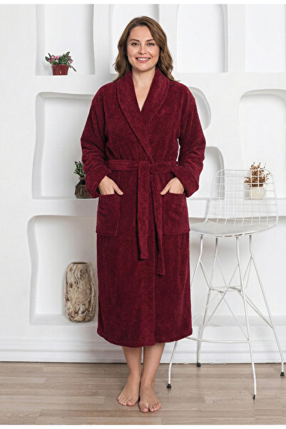 embody Ladies' dressing gown, cocolino soft-polar, fluffy, with drawstring, burgundy 9002