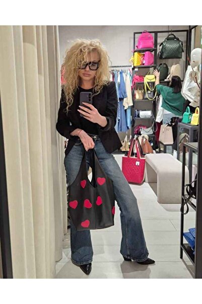 LAURA OLARU Black SACK Bag With Red Hearts