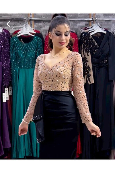 miraç giyim Siyah taşlı abiye