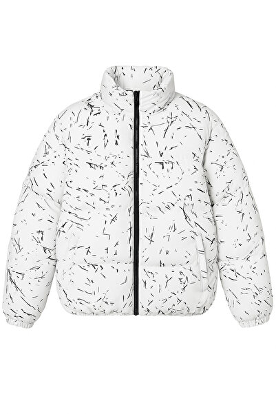 FREZZBİ Men's Lined Water and Windproof Mock Neck Digital Printed Puffer Coat
