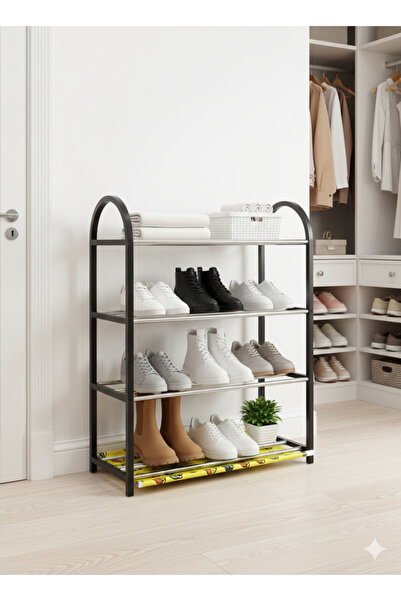 Trendora منظم أحذية بلاستيكي بأربعة أرفف | رف تخزين أحذية موفر للمساحة للمنزل والمدخل