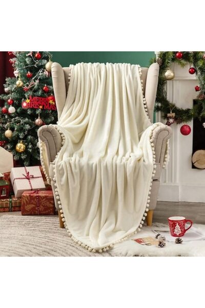 OEM Flannel Plush Blanket, Soft Warm Fleece, 170x210 cm, Beige, Decorative, Machine-Washable
