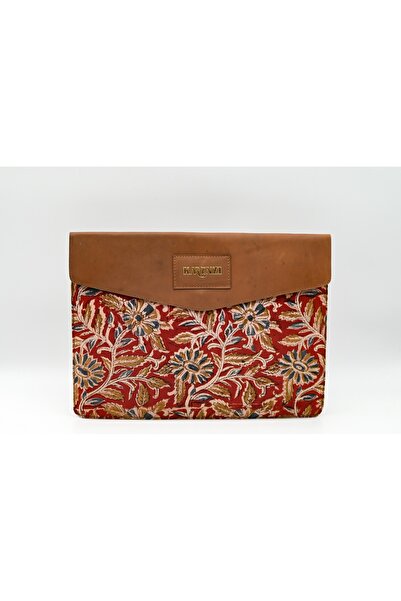 karenzi Artisan Genuine Leather & Kalamkari Laptop Sleeve | 14-inch Magnetic Flap Portfolio