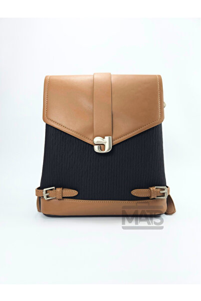 DSN Canvas Fabric Black Tan Backpack