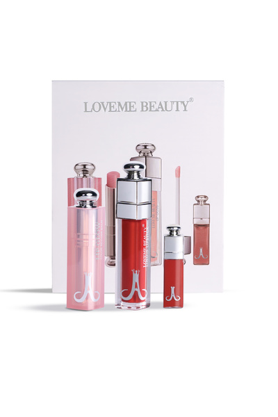 LOVEME BEAUTY Lipstick and Gloss Set – Matte liquid lipstick, glossy gloss, and deeply moisturizing lip balm in attractive shades