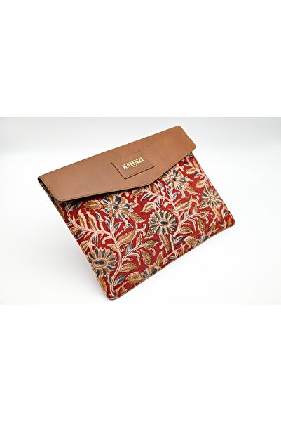 karenzi Artisan Genuine Leather & Kalamkari Laptop Sleeve | 14-inch Magnetic Flap Portfolio