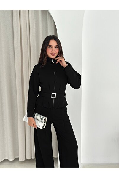 lubiti طقم من قماش المودال المتوافق مع الحجاب مع حزام وسحاب/ملابس أنيقة للارت...