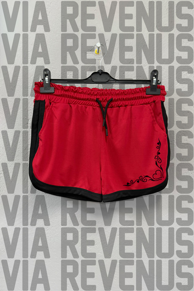 Vordevia Heart Printed Piped Detail Custom Jersey Fabric Casual Sports Shorts