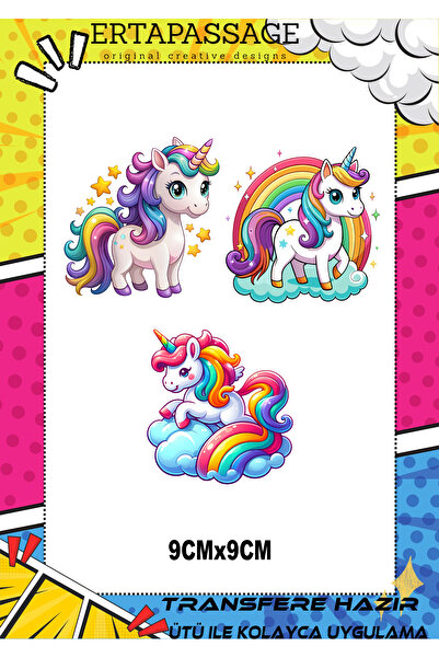 ErTaPassage Tek Boynuzlu At Ütüyle DTF Transfer Deseni Kumaş, Tişört, Çanta İ...