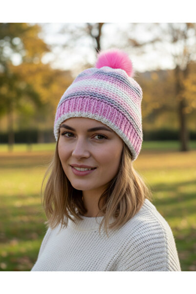 My Scialle New Year's Special Beanie Hand Knitted with Pompom Colorful