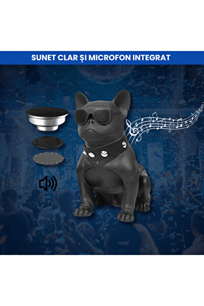 OferteTop Bulldog Black Portable Speaker with Bluetooth, FM Radio, USB and Integrated Microphone