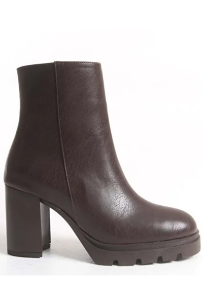 KCMN Feles Thick Heeled Oval Toe Women's Boots Brown
