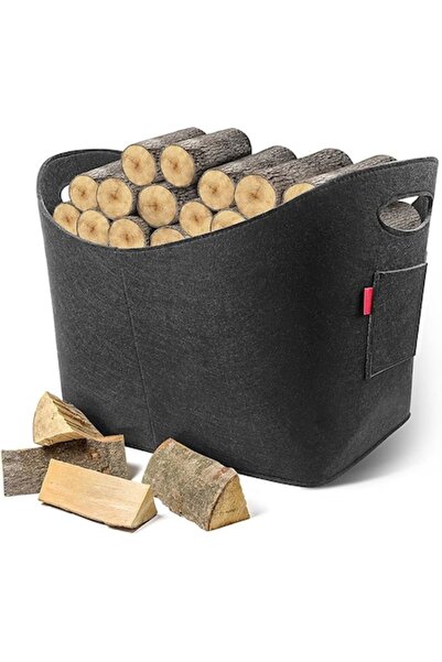 YOOFAN Firewood Basket, 5mm Felt, Foldable, Dark Gray, 32x40x42 cm