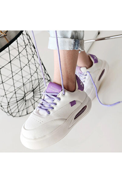 ZENGEZUR MALL Drnds Chris White Skin Lilac Detailed Lace-Up Sneakers (222707) (Size: 39)