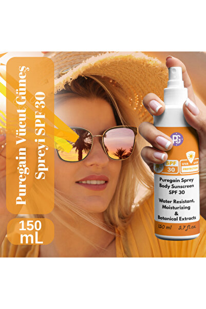 PUREGAIN Vücut Güneş Spreyi SPF 30 – Suya Dayanıklı, Nemlendirici ve Bitkisel...