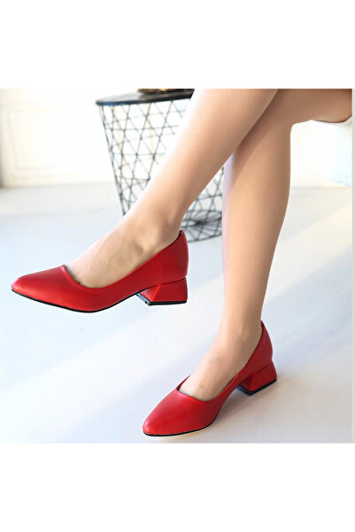 ZENGEZUR MALL Drnds Desniy Red Leather Heeled Shoes (222653) (Size: 38)