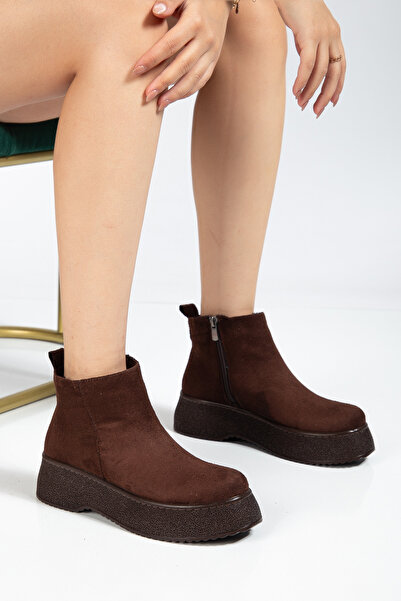 Genetti Women's Platform Sole Comfortable Daily Use Bitter Brown Suede Boots