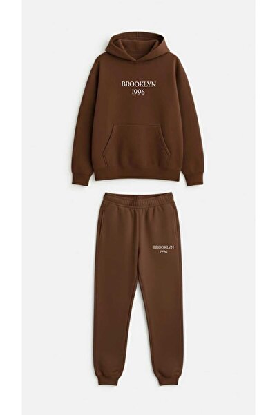 woonkey premium oversized αθλητική φόρμα με κουκούλα με κουκούλα jogger σε σχέδιο brooklyn με απαλή υφή σετ 2τμχ