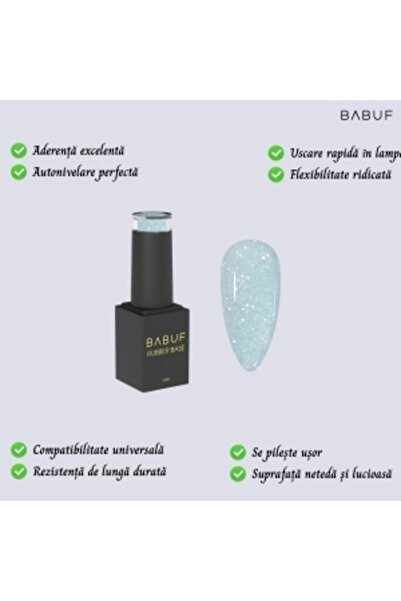 BABUF Rubber Base Elsa Blue 15ml – Glazed Blue Base with Fine Glitter, Code RBG11
