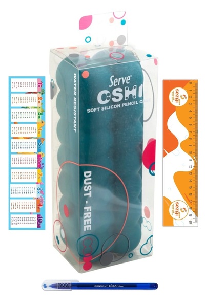 Serve Oshi Silicone Pencil Case (Ocean Blue) and Ballpoint Pen+Sezgistore Bookmark