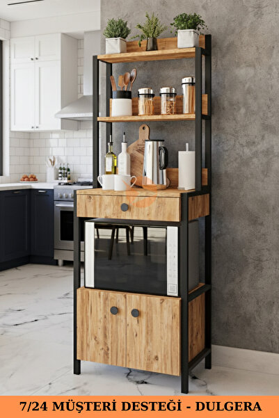 DULGERA Dora Çekmeceli 2 Kapaklı Çok Amaçlı Dolap Mutfak Bangosu Mikrodalga Fırın Mini Fırın Dolabı