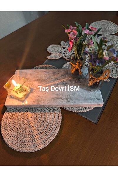Taş Devri İSM Mermer El yapımı sunum tabağı.16*30 cm