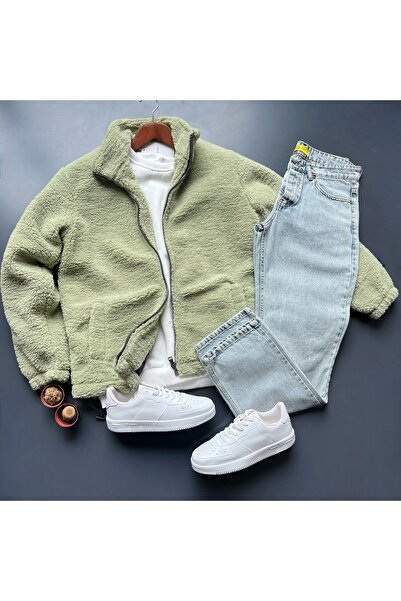 giyimadam16 قصة فضفاضة - سترة من القطيفة للرجال من قماش الفليس الفضفاض من الدنيم