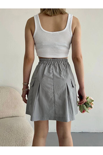 ZENGEZUR MALL Drnds Pocketed Parachute Skirt S241021 Gray (221525) (Size: S)