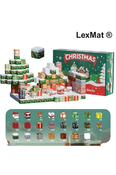 LexMat Christmas Cottage Magnetic Building Blocks, set of 300 pieces, multicolor green, 3 figures