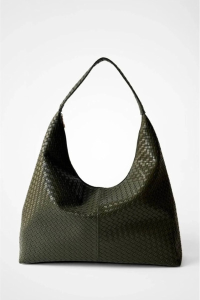 Zuna Studio Zaneria Khaki Knitted Detailed Shopper Women's Shoulder Bag