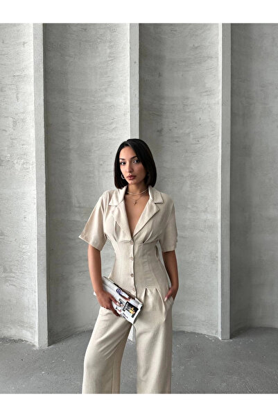 ZENGEZUR MALL Drnds Long Linen Jumpsuit S255059 Beige (221944) (Size: m)