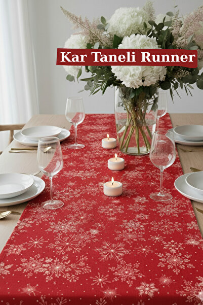 KAMİZ Red Snowflake Runner Stain and Liquid Repellent