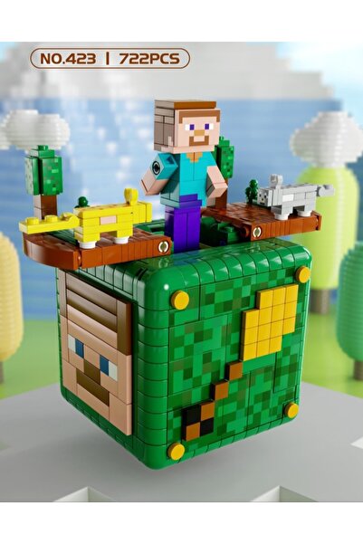 OEM Minecraft Cubic Building Set 722 Pieces Pixelated Figurine, Animals and Green Themed Box