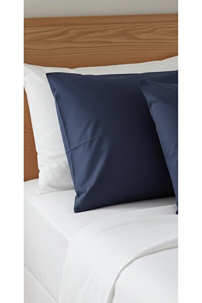 NATURAL LİFE CONCEPT غطاء وسادة قطني مسطح باللون الأزرق الداكن