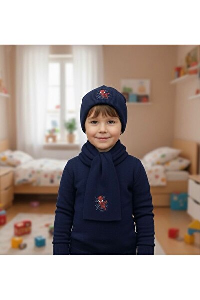 ARYA STYLE |Atkı|Bere|Eldiven| 3'lü Çocuk Set ( Örümcek Adam Desenli) 4-7 Yaş