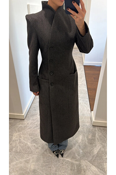 My Blog Anthrazitfarbener Premium-Mantel mit langer Taille – 2825