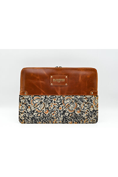 karenzi Artisan Genuine Leather & Kalamkari Laptop Sleeve | 14-inch Magnetic Flap Portfolio