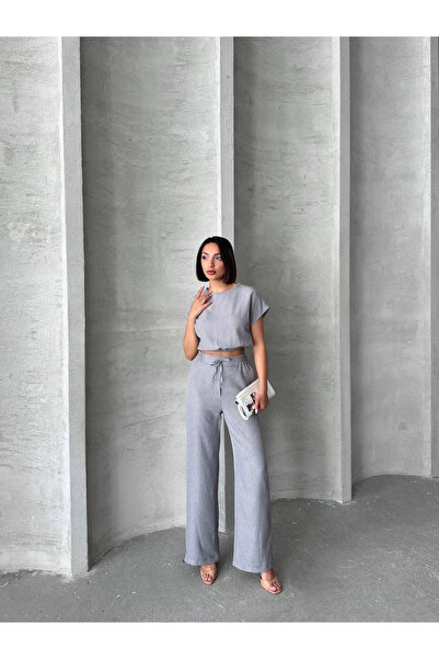 ZENGEZUR MALL Drnds Blouse Pants Set S255057 Gray (221953) (Size: m)