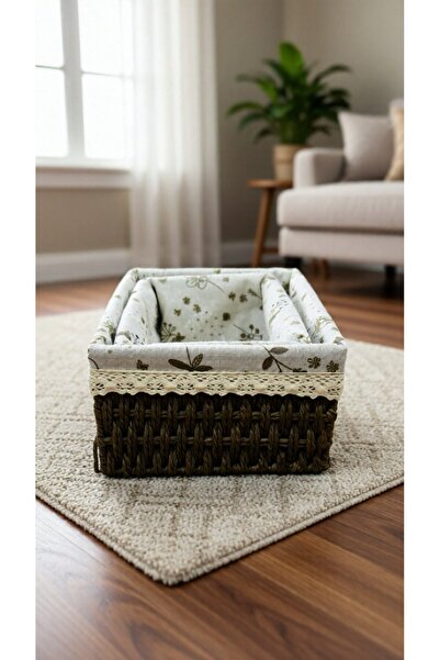 Generic مجموعة سلال قش مبطنة بالقماش من قطعتين - سلال تخزين أنيقة ريفية