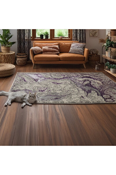 Brava Casa Lunar Swirl Carpet, Living Room/Bedroom, Purple and Cream, Underfloor Heating, Short Pile 10 mm