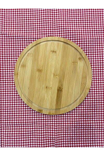 YAZICI Special Bamboo Round Pizza Serving Tray/Breakfast Serving Tray Cheese Serving Tray 32X32X0.9 cm