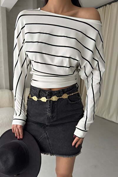 BEJNA Жіноча смугаста блузка з низькими плечима