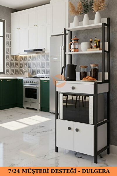 DULGERA Dora Çekmeceli 2 Kapaklı Çok Amaçlı Dolap Mutfak Bangosu Mikrodalga F...